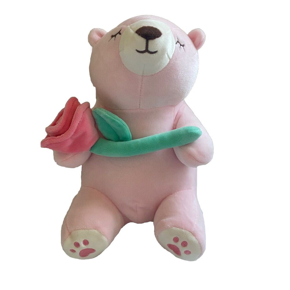 Miniso Valentine's Day Pink Bear with Rose Plush 12”